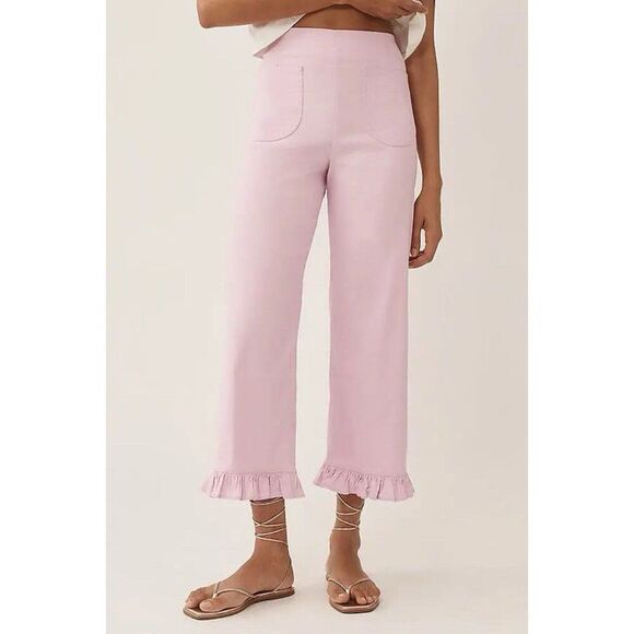 Anthropologie Colette Magic Fabric Ruffled Crop Wide-Leg Pants Maeve Womens 25 - Picture 1 of 11